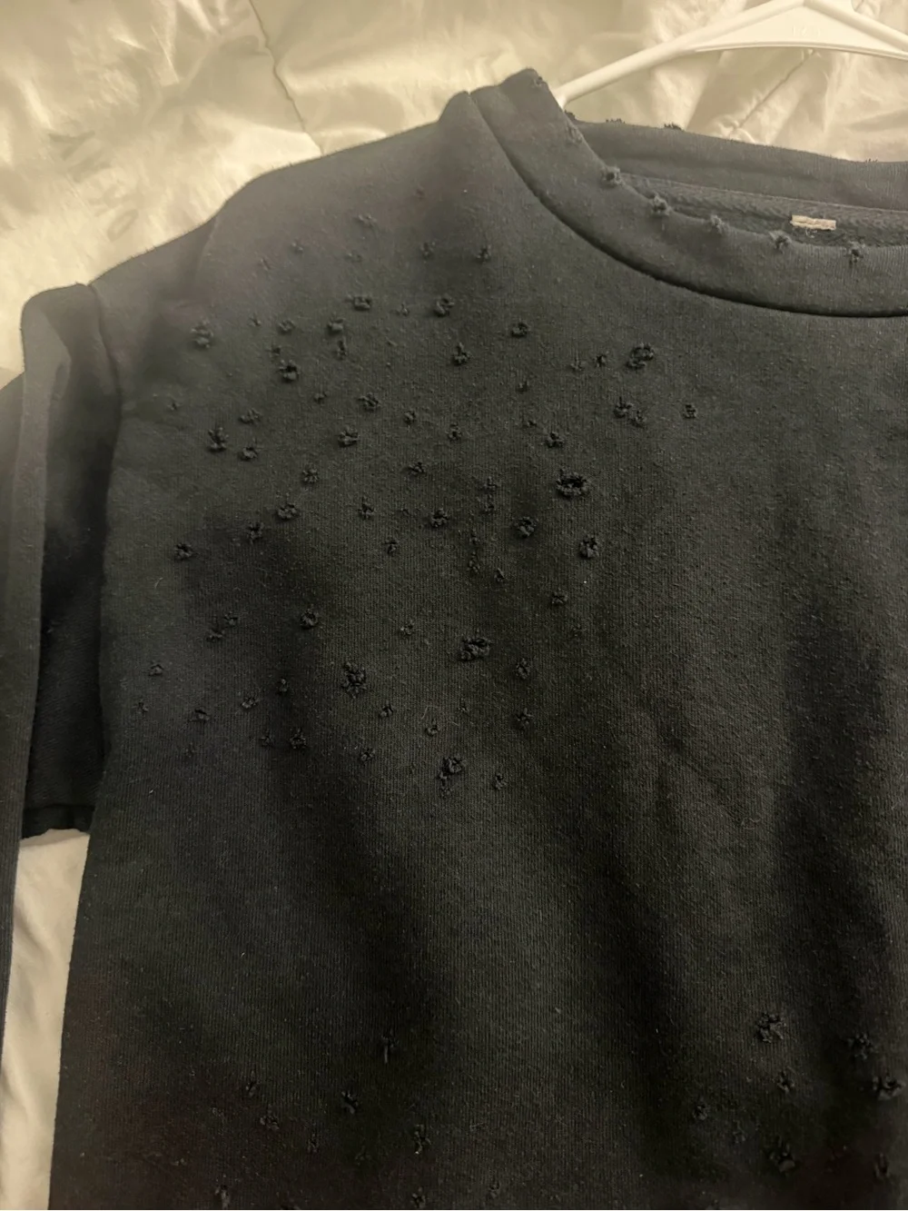 ALO Yoga Black Cropped Distressed Crewneck Sweatshirt